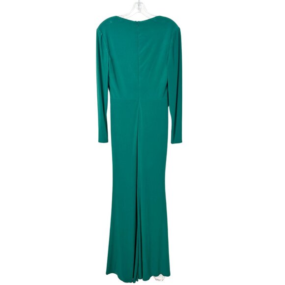 MacDuggal Gathered Pearl Long Sleeve Keyhole Gown Emerald 8 #9801 - Picture 5 of 8